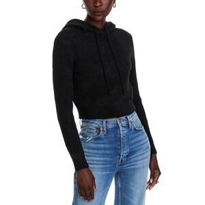 Steve Madden Hidra Sweater Womens XS Black Hooded Pullover Ribbed Knit BO406750